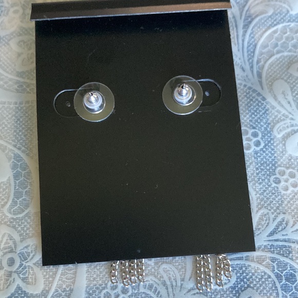 NWOT INC earrings w/posts, st balls w/purple tiny beads, hanging chains $15 - Picture 2 of 2